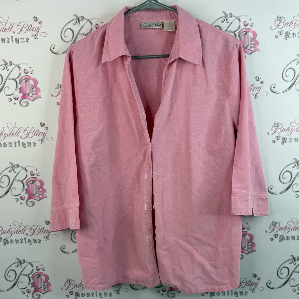 Carrol reed shirt button up collared Pink Button Down Shirt for Women